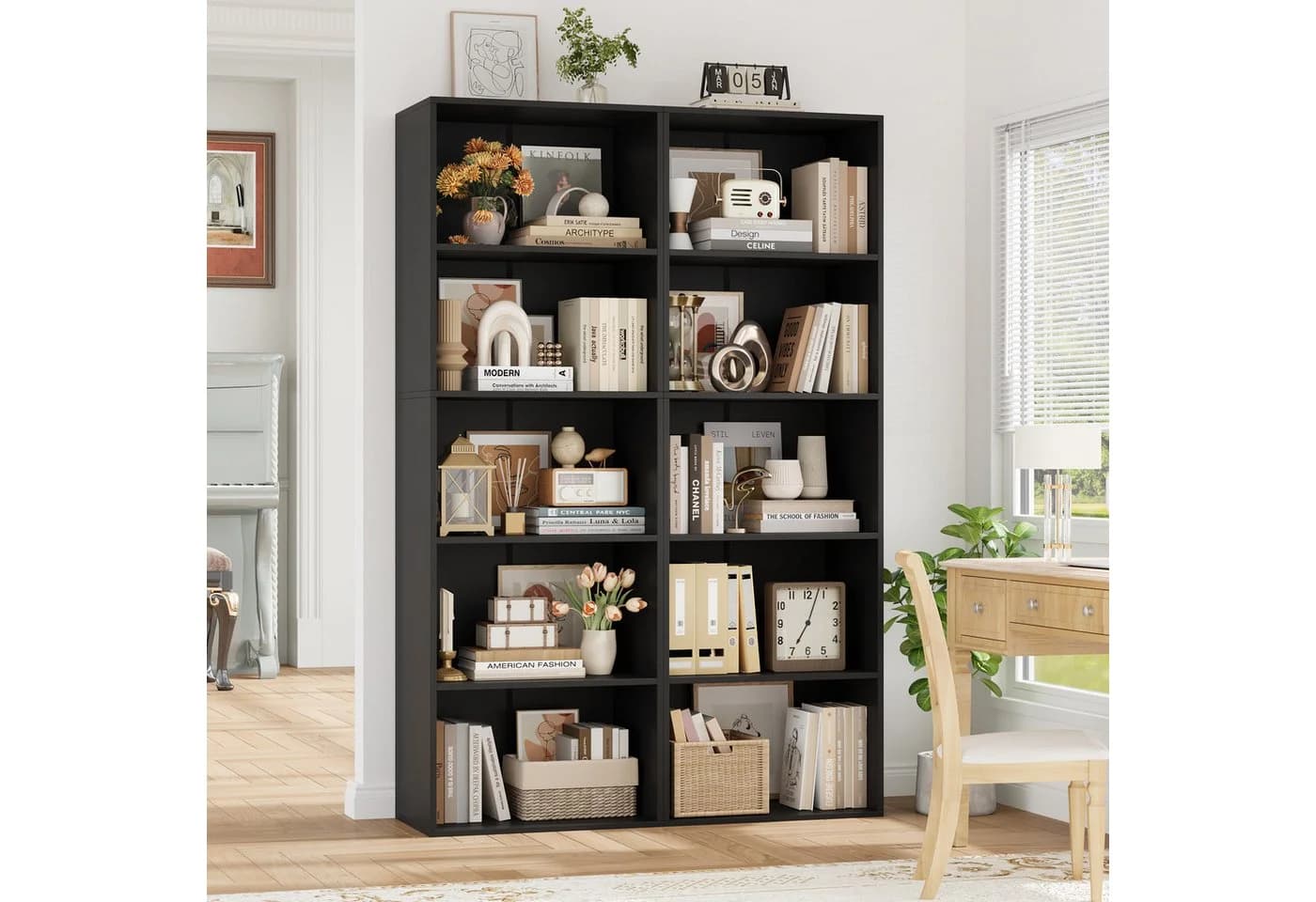 Homfa Bücherregal 5 Fächer 159cm Bücherschrank Standregal Weiß/Schwarz