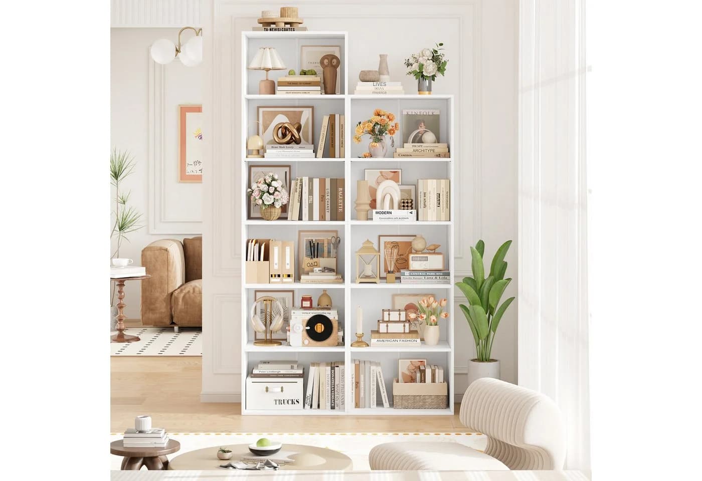 Homfa Bücherregal 6 Fächer 190,5 cm Bücherschrank Standregal Weiß/Schwarz