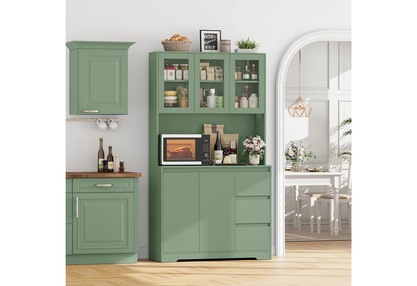 Homfa Küchenbuffet Grün mit LED Küchenschrank Buffetschrank Sideboard