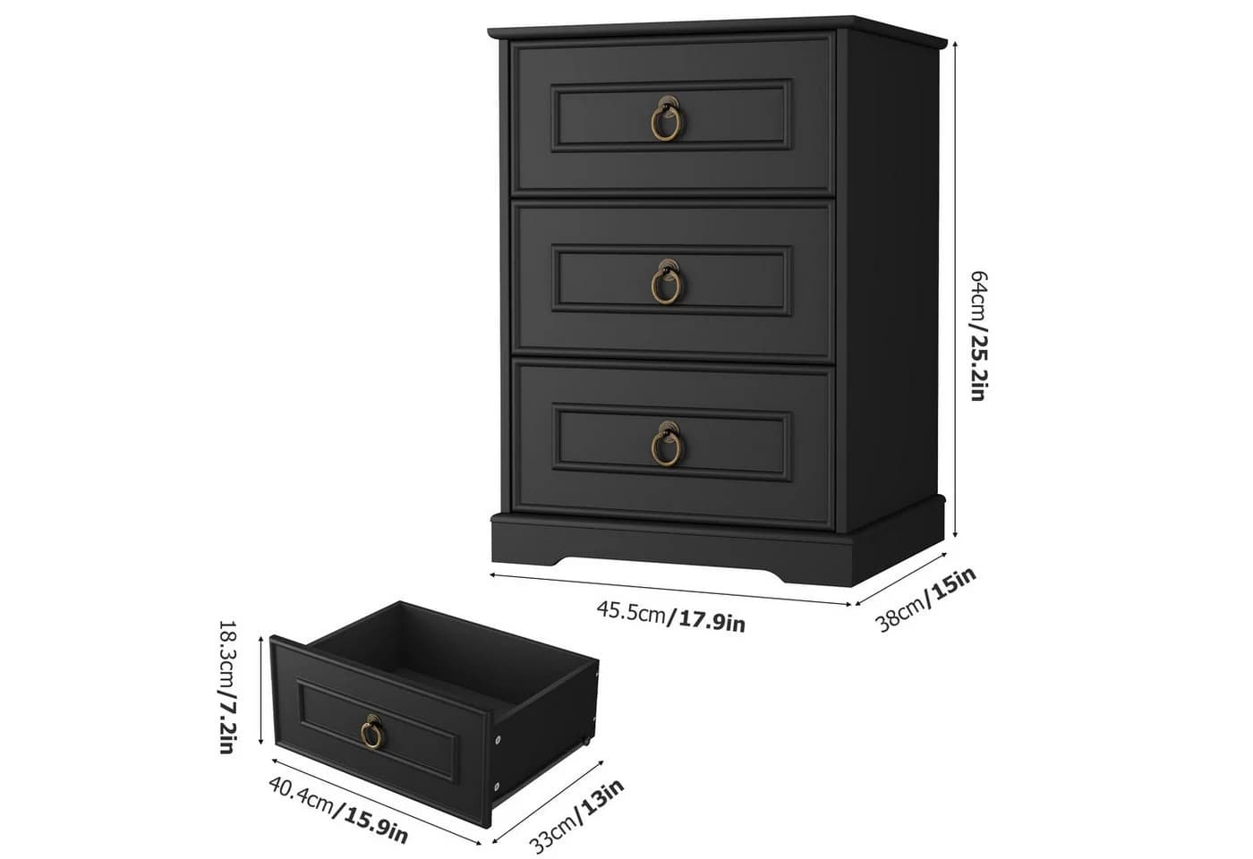 Homfa Nachttisch Nachtschrank Nachtkommode Nachtkonsole 3 Schubladen Schwarz