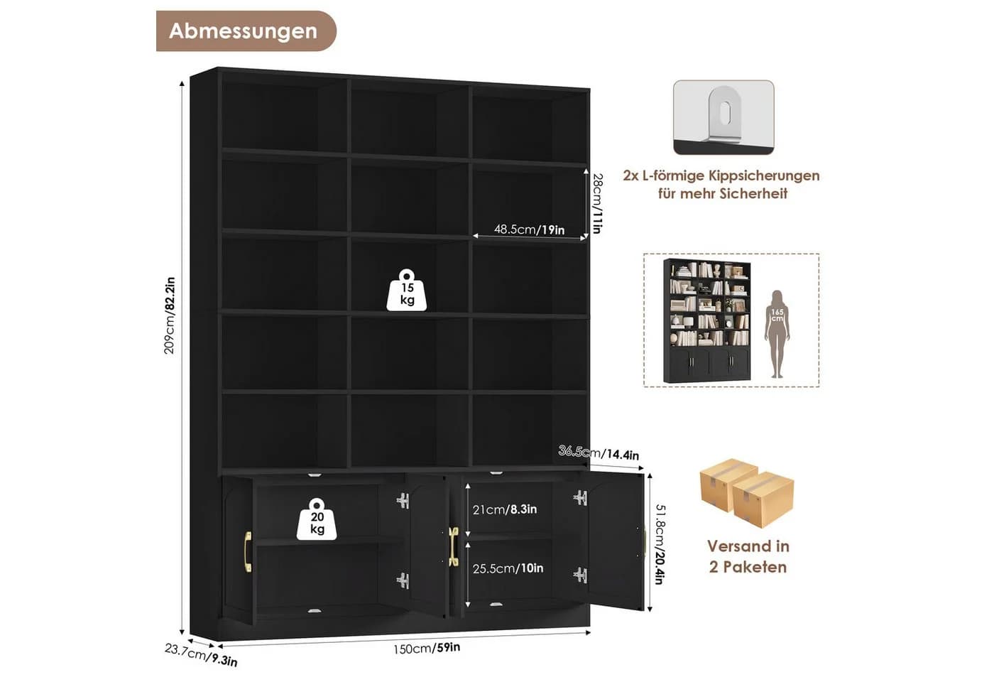 Homfa Bücherregal 209cm Bücherschrank Hochschrank Raumteiler Standregal