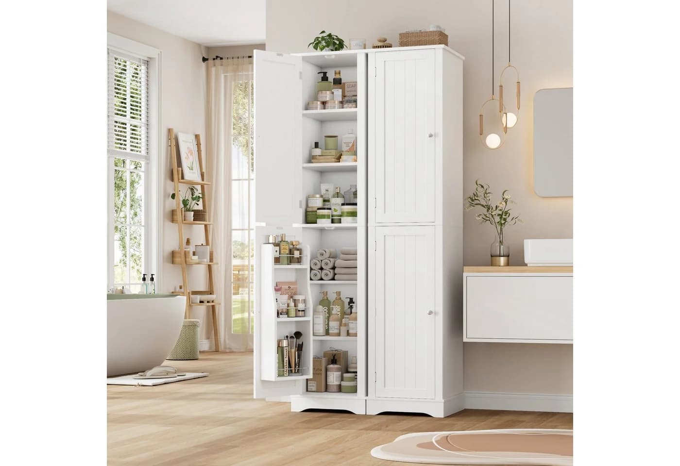Homfa Hochschrank Badezimmerschrank Badschrank Küchenschrank 2 Türen Weiß