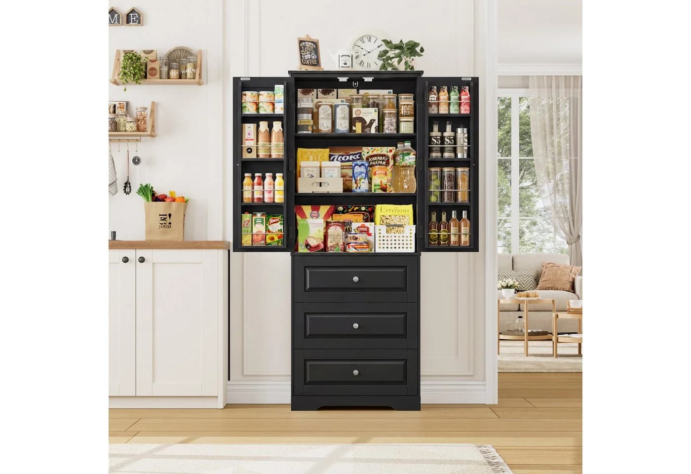 Homfa Küchenschrank 60x40x150 cm Schwarz