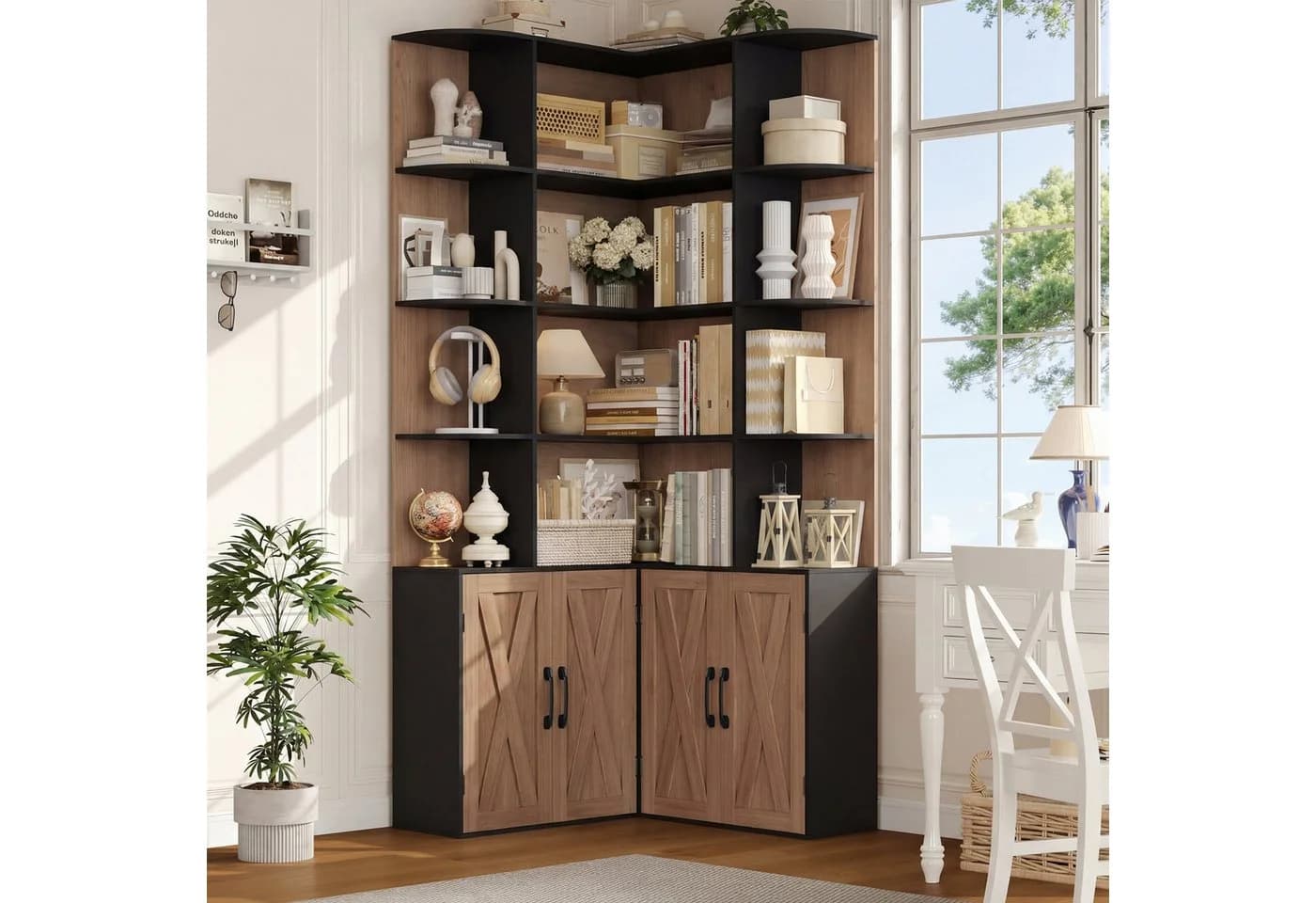 Homfa Eckregal Bücherregal Weiß mit Türen Landhausstil