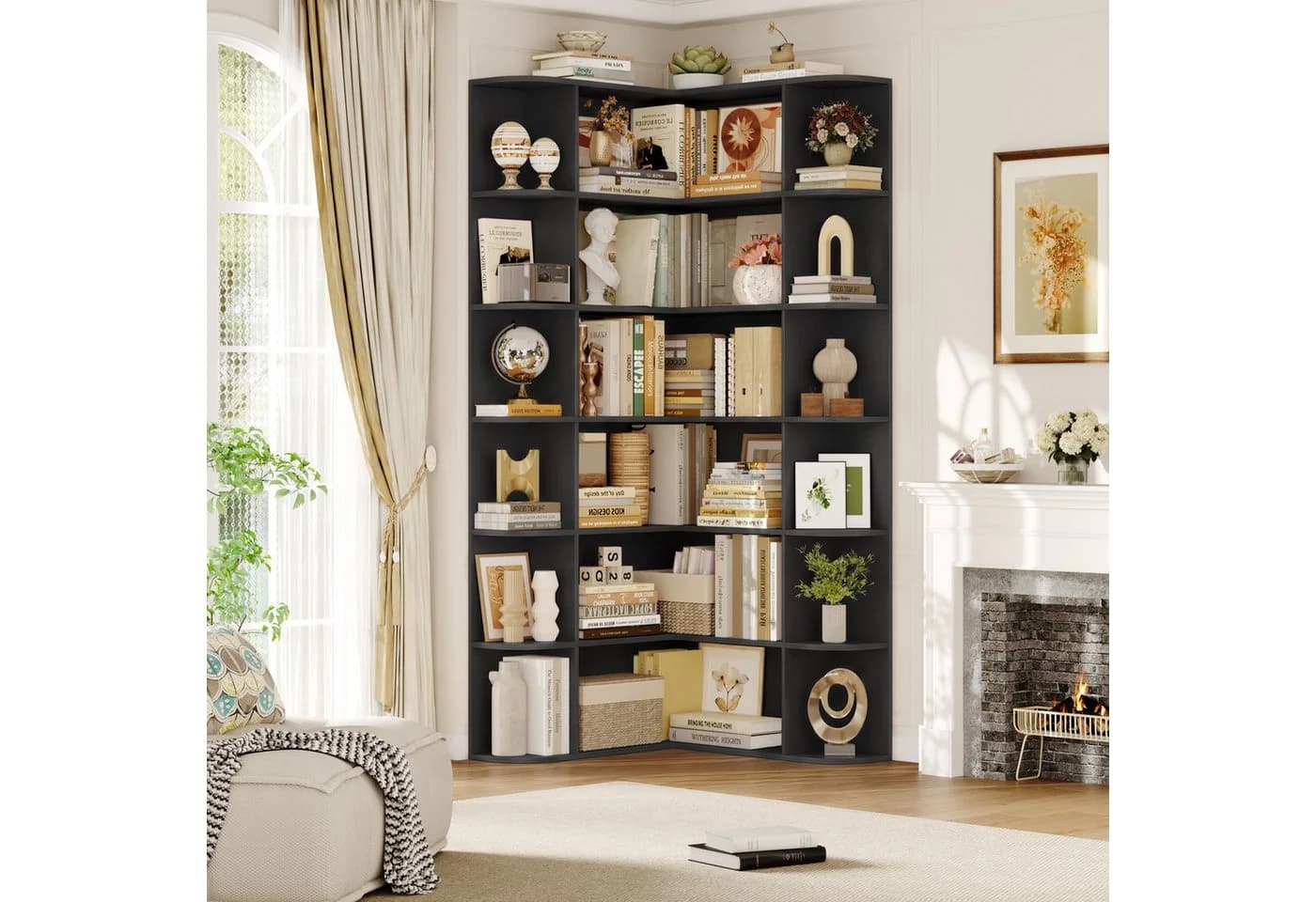 Homfa Eckregal Schwarz L-förmig Bücherregal 185 cm