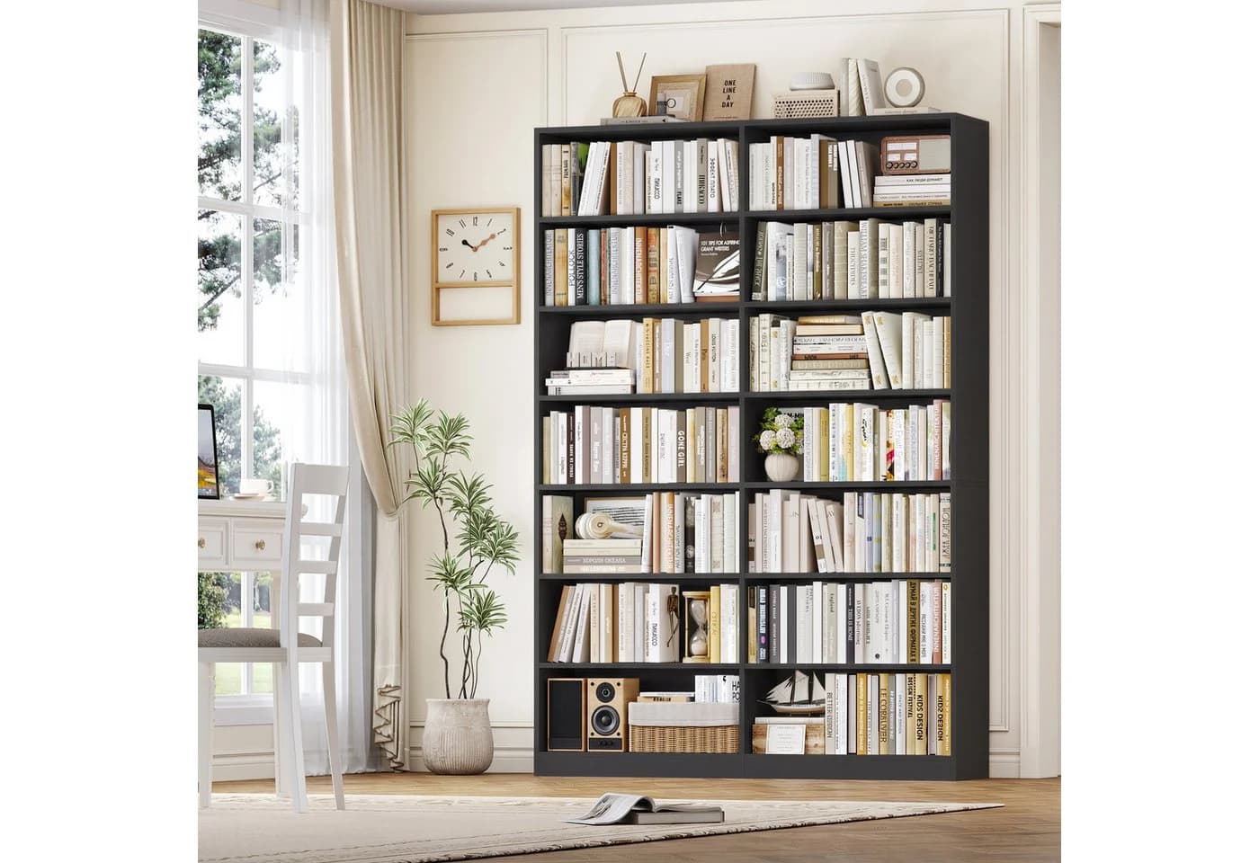 Homfa Bücherregal Schwarz 14 Fächer Standregal