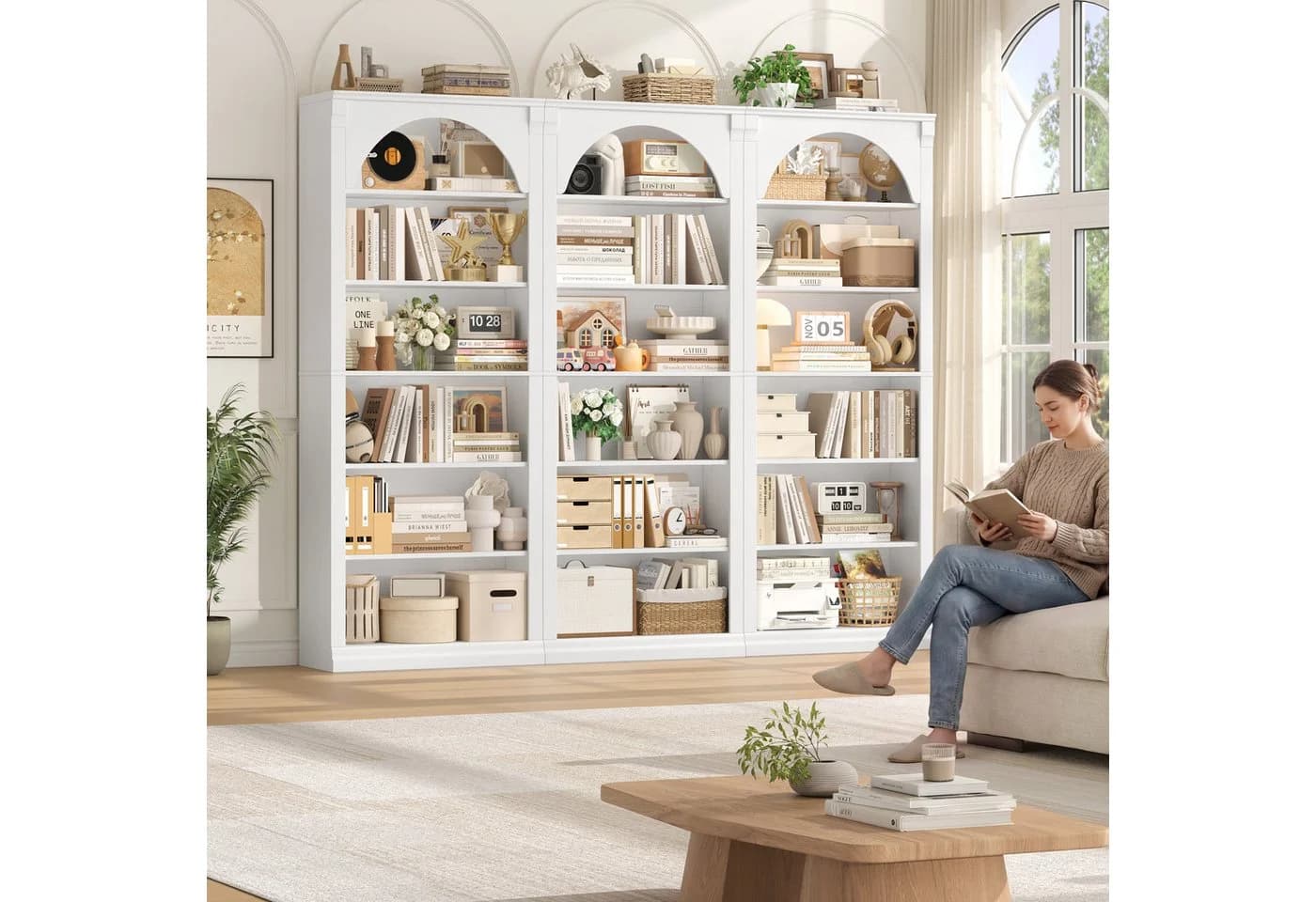 Homfa Bücherregal Weiß 6 Fächer Arch-Design