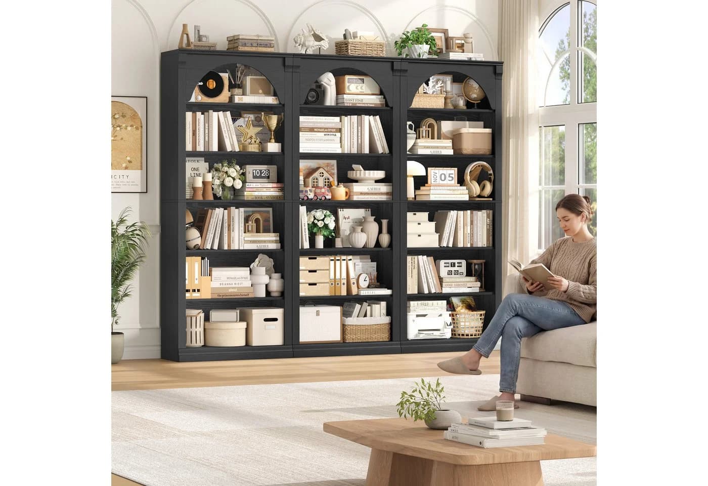 Homfa Bücherregal Schwarz 6 Fächer Arch Design