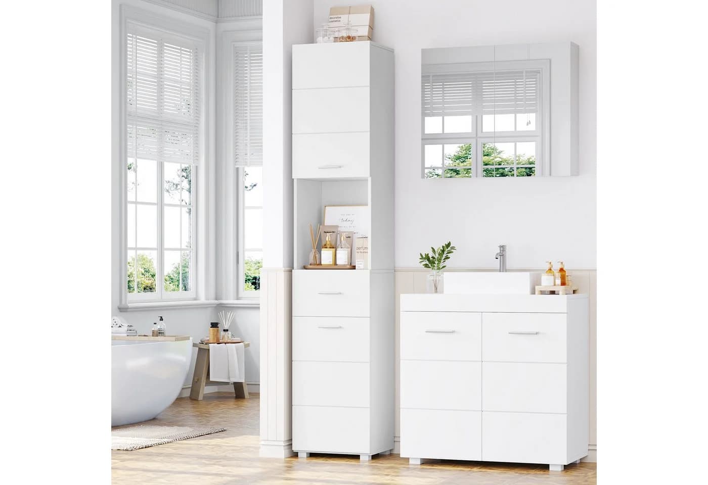 Homfa Hochschrank Weiß Soft-Close-Funktion