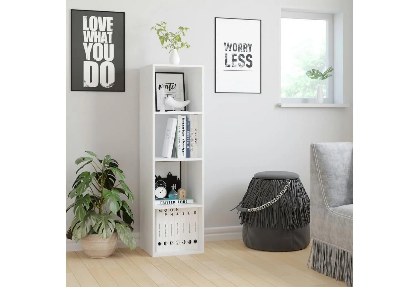 Homfa Bücherregal 4 Fächer Weiß Holz Standregal