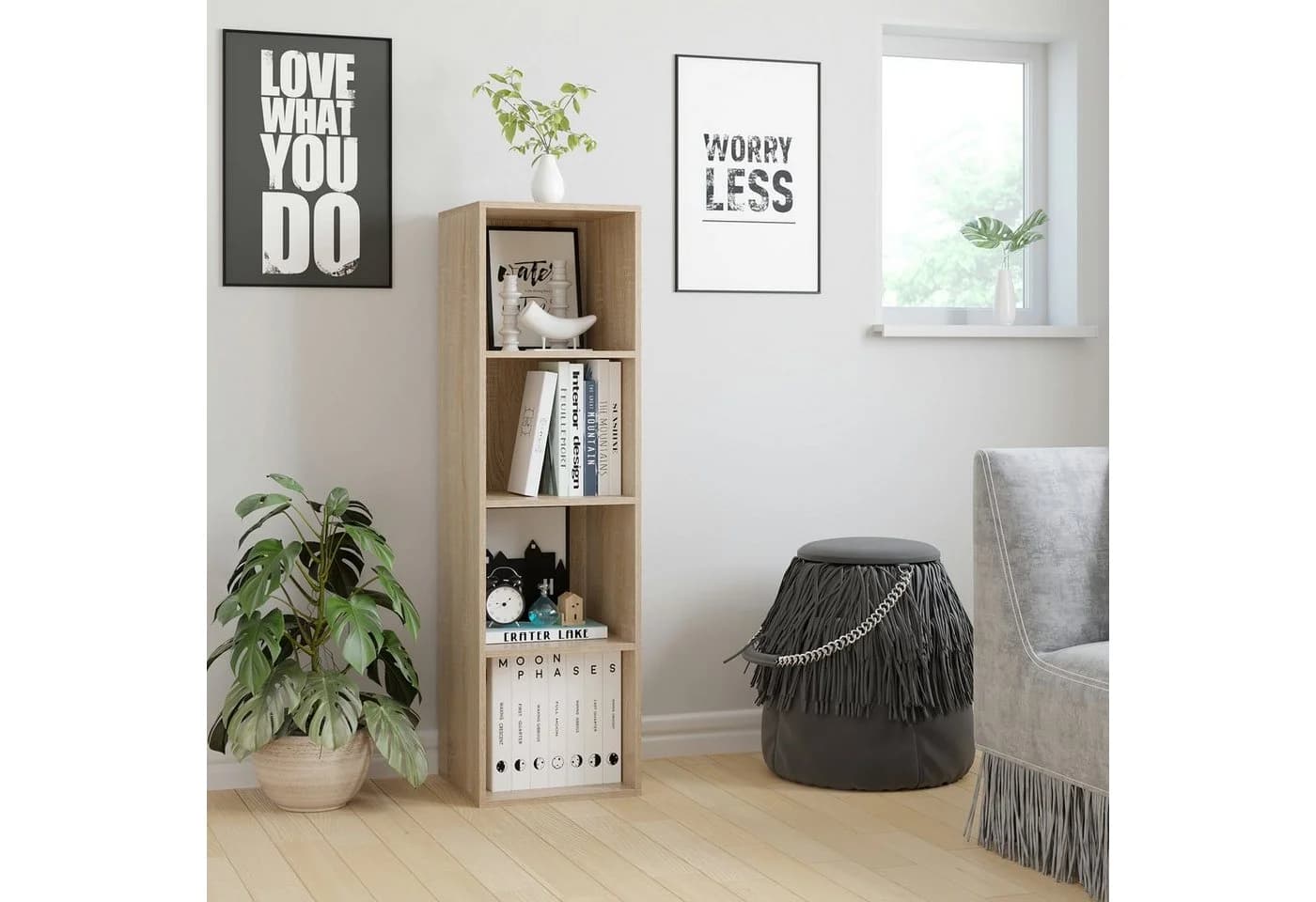 Homfa Bücherregal mit 4 Fächern, Regal Eiche Standregal Holzregal 30x30x106cm