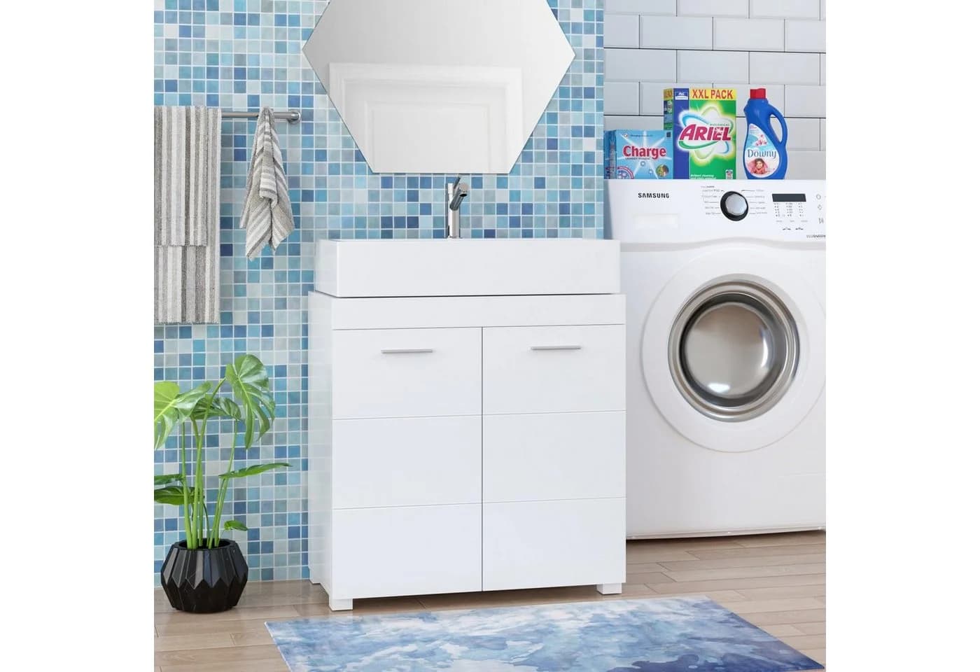 Homfa Waschbeckenunterschrank 2 Türen Weiß 60x31x60 cm