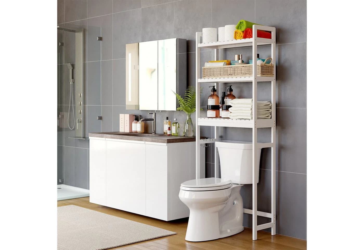 Homfa Badregal Bambus Standregal Weiß 3 Ebenen