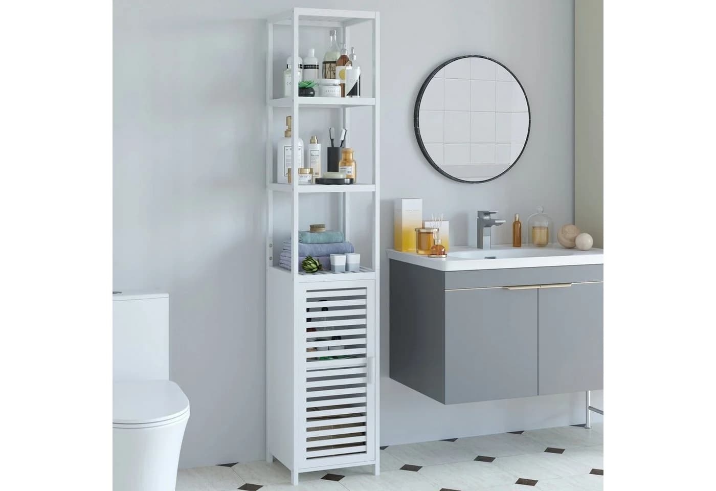 Homfa Hochschrank aus Bambus Badezimmerregal 169cm