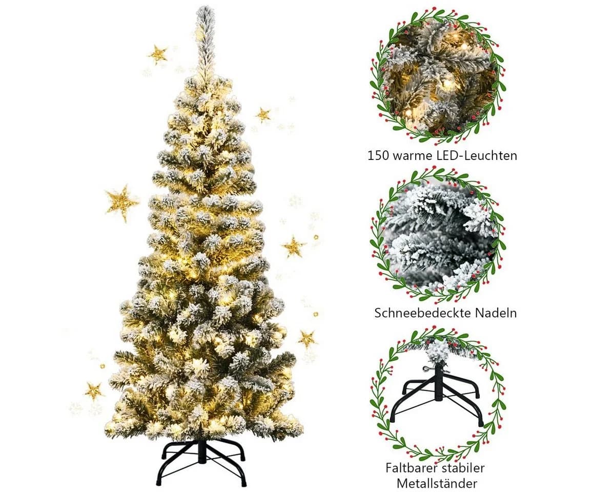 COSTWAY Künstlicher Weihnachtsbaum 135cm 150 warmweiße LEDs 242 PVC Nadeln