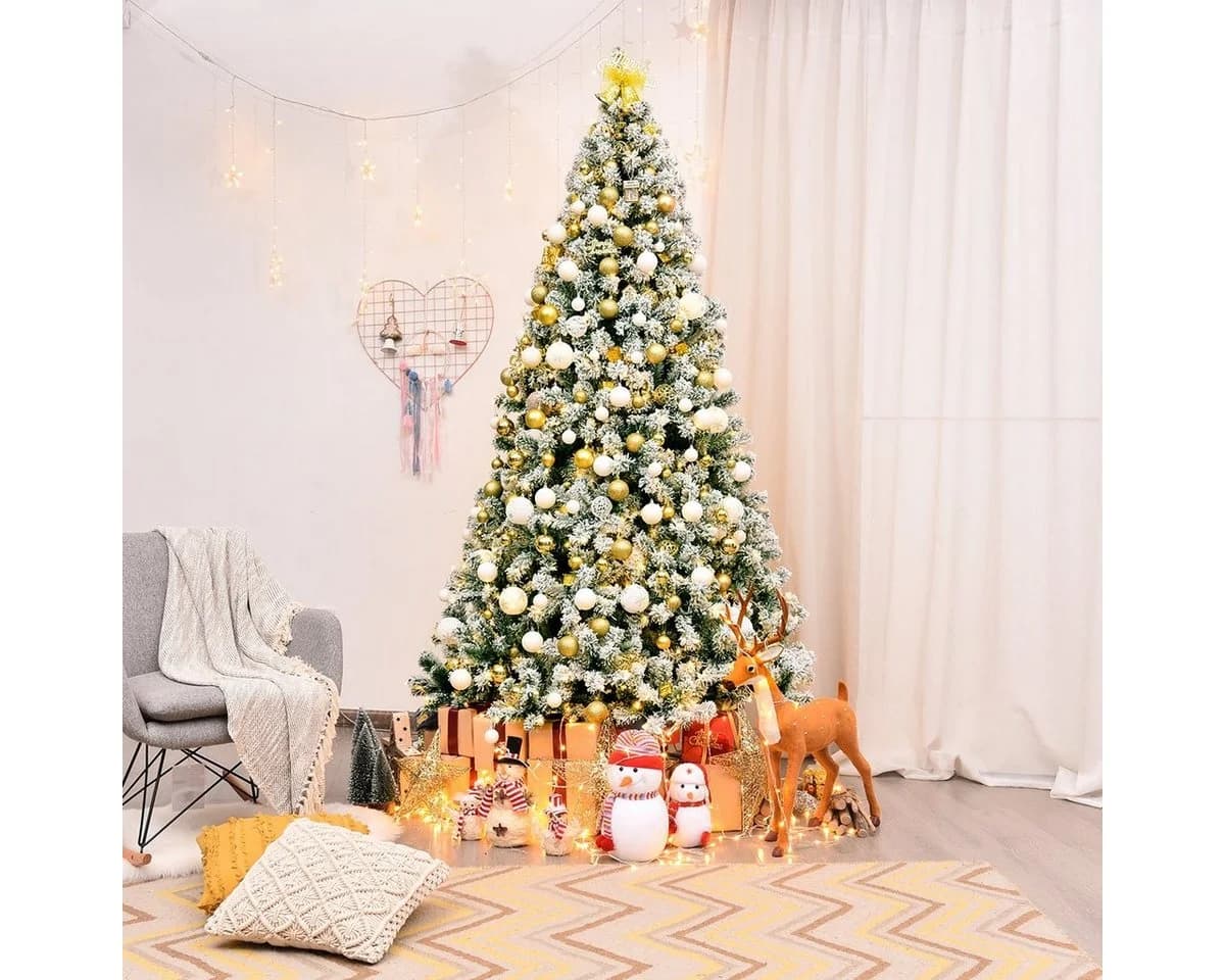 COSTWAY Künstlicher Weihnachtsbaum 230cm 1346 Spitzen Grün Weiß 550 LEDs