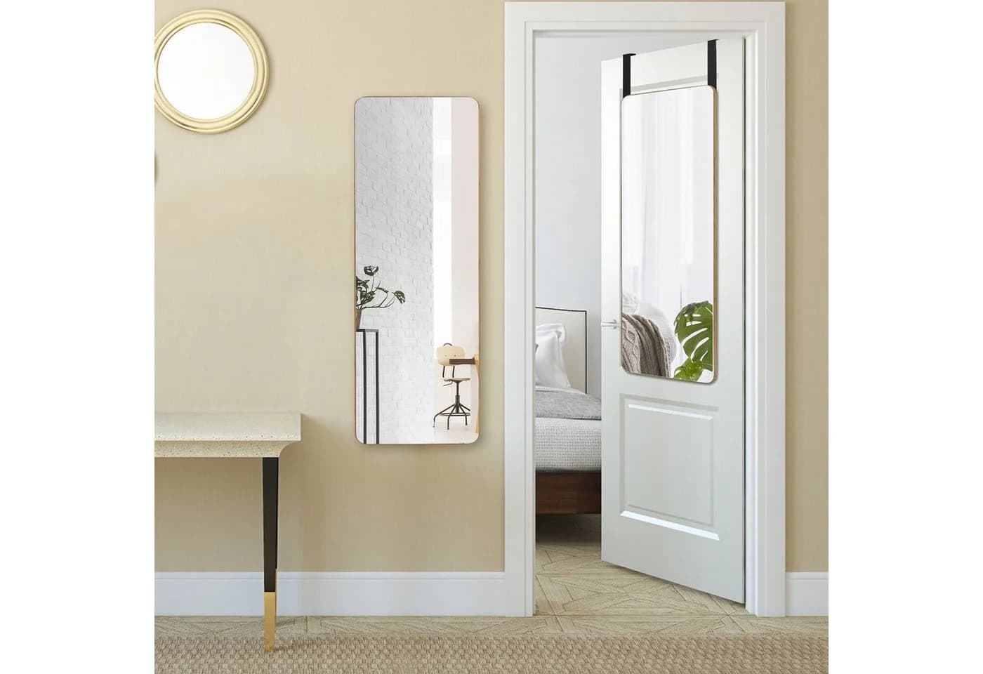 COSTWAY Ganzkörperspiegel 100cm x 35cm mit Bambusrahmen