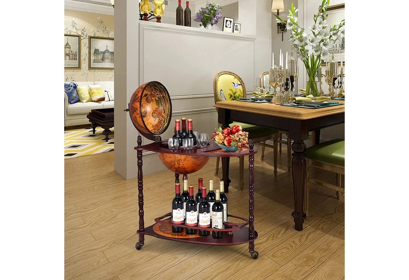 COSTWAY Weinregal Flaschenregal mit 3 Rollen und Tischplatte