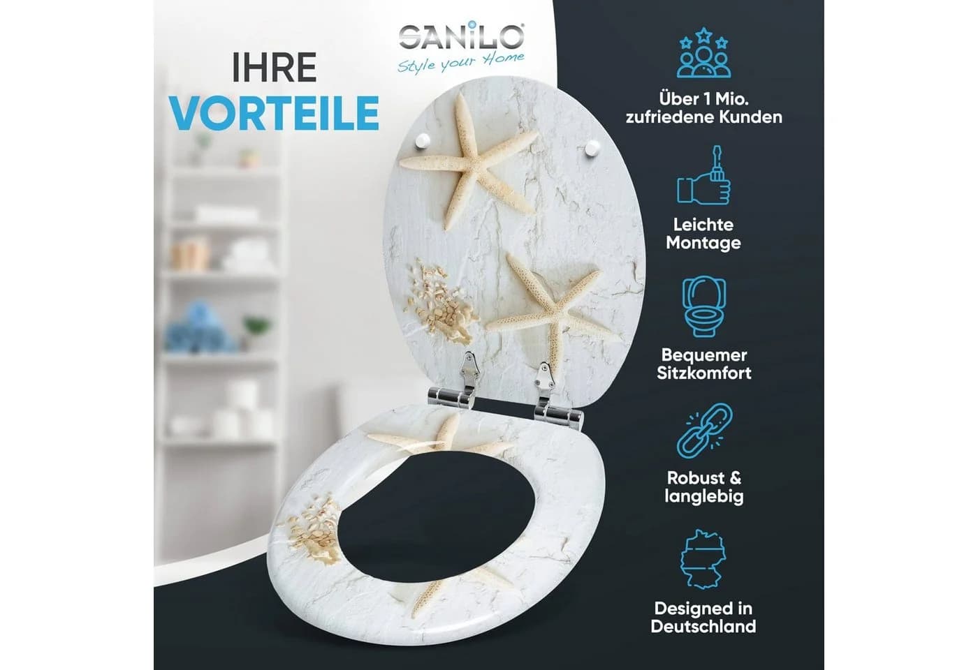 Sanilo WC-Sitz Seestern Grau mit Absenkautomatik