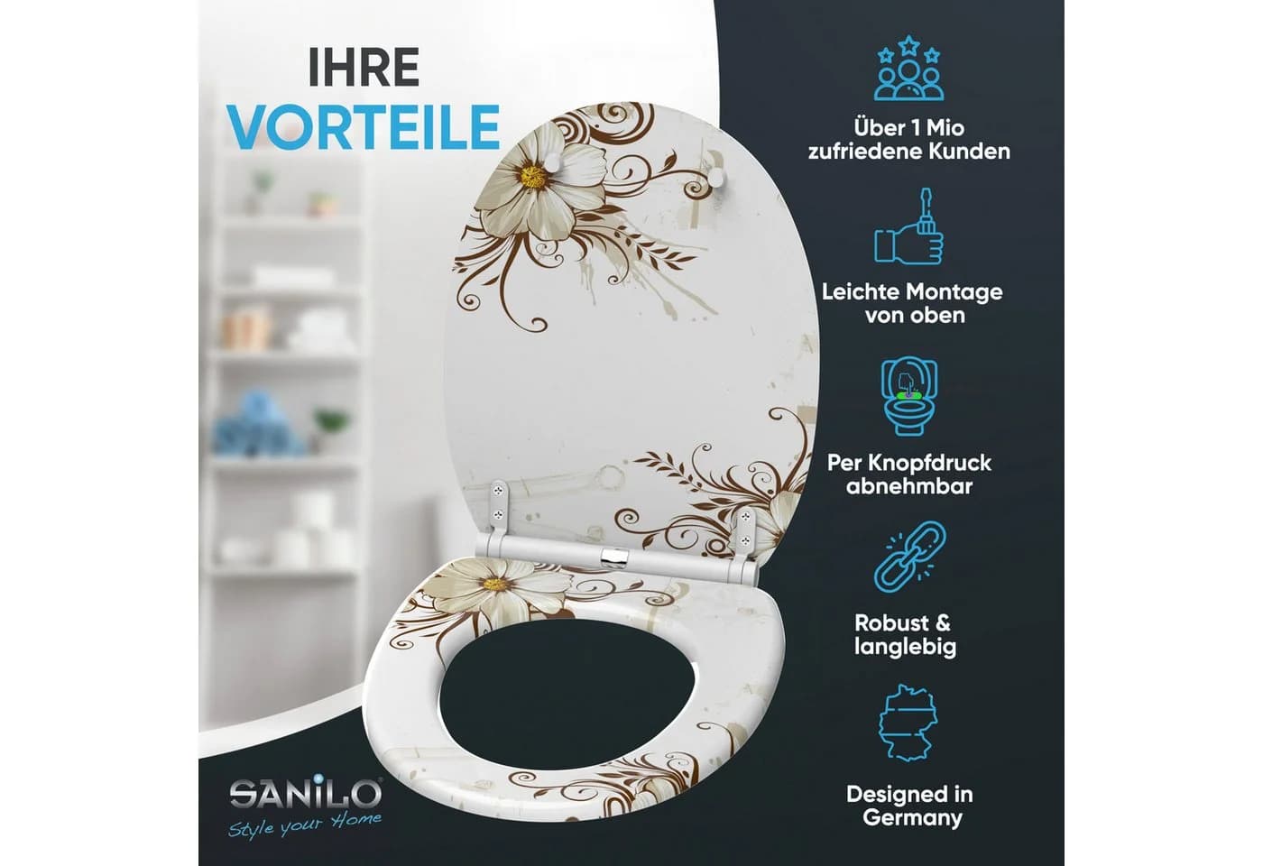 Sanilo WC-Sitz Flower Braun/Beige mit Absenkautomatik