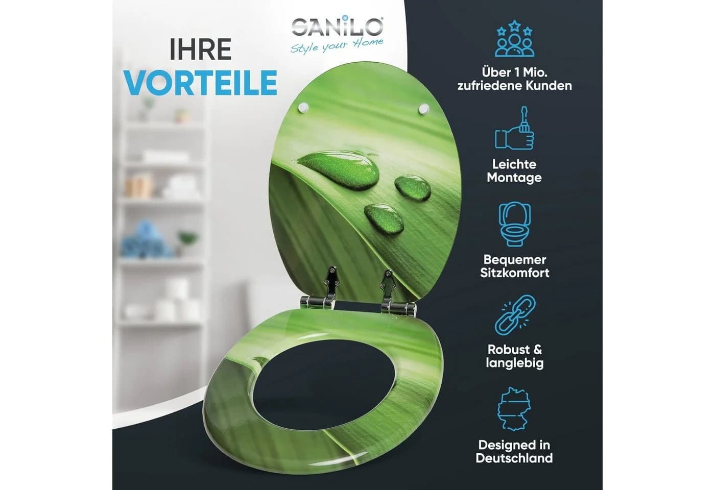 Sanilo WC-Sitz Green Leaf Grün Oval MDF Absenkautomatik