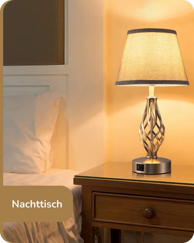 EDISHINE LED Nachttischlampe Touch Dimmbar 2er Set Grau