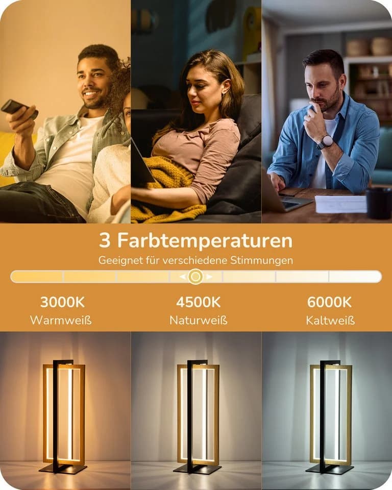EDISHINE LED Nachttischlampe Touch Dimmbar Metall 3 Farbtemperaturen