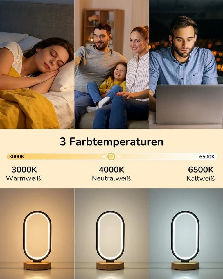 EDISHINE LED Nachttischlampe Touch Dimmbar 3 Farbtemperaturen