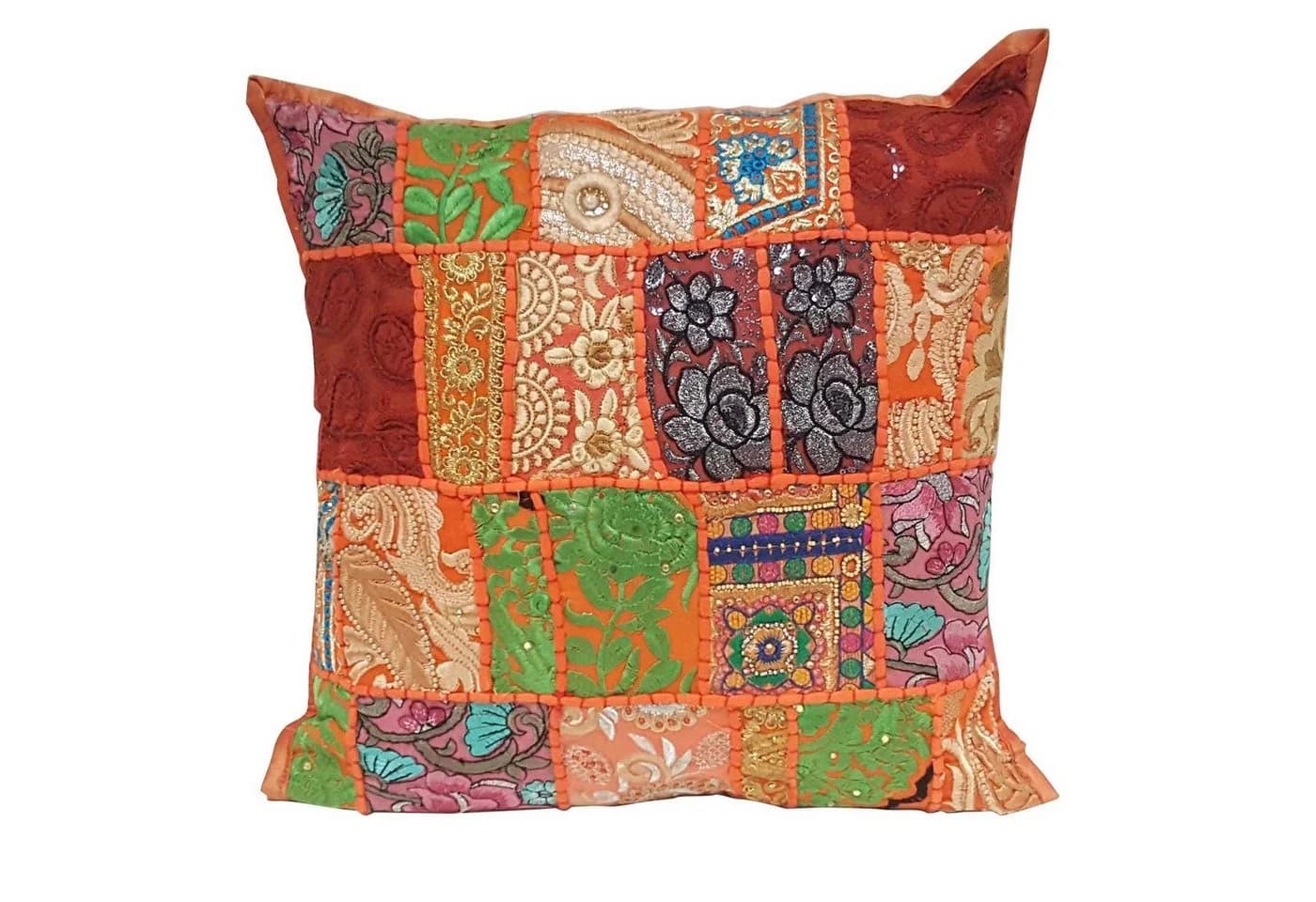 Casa Moro Orientalisches Patchwork Kissen Orange 40x40 cm Baumwolle