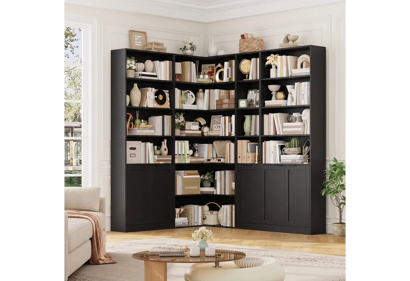 Homfa Bücherregal-Set 3-tlg. mit Türen Schwarz