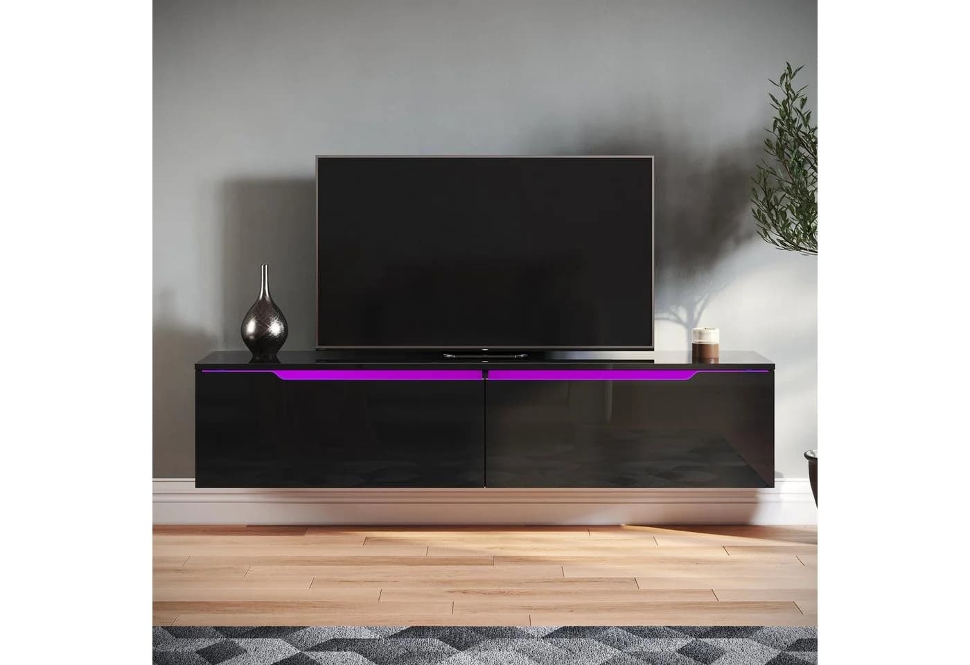 SONNI TV-Schrank Schwarz Hochglanz mit LED-Beleuchtung