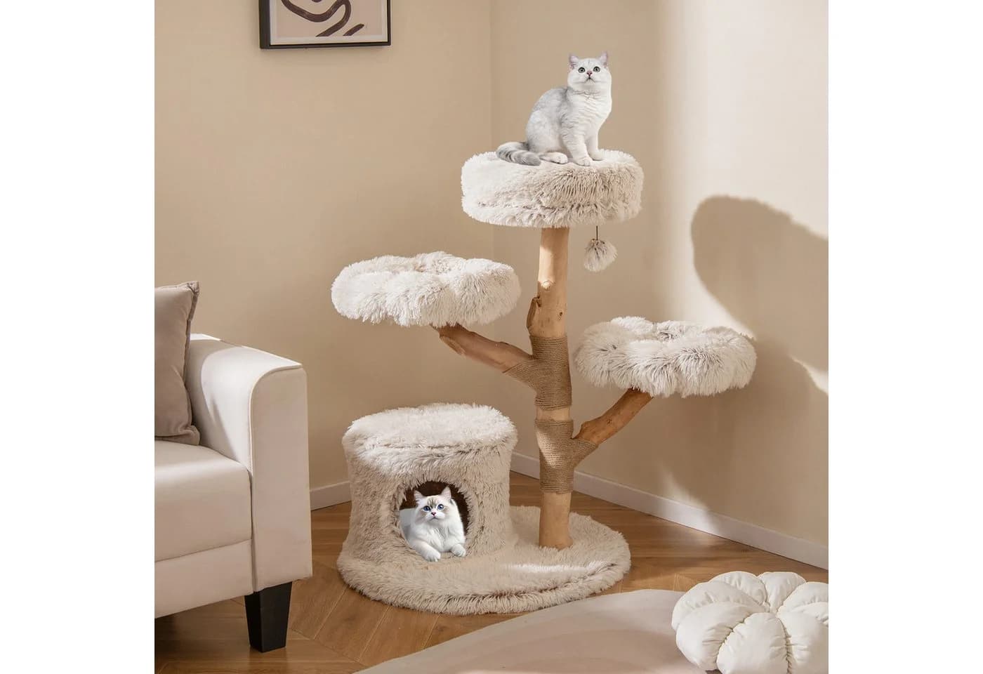 COSTWAY Kratzbaum 102cm mit Katzenhöhle und Ball