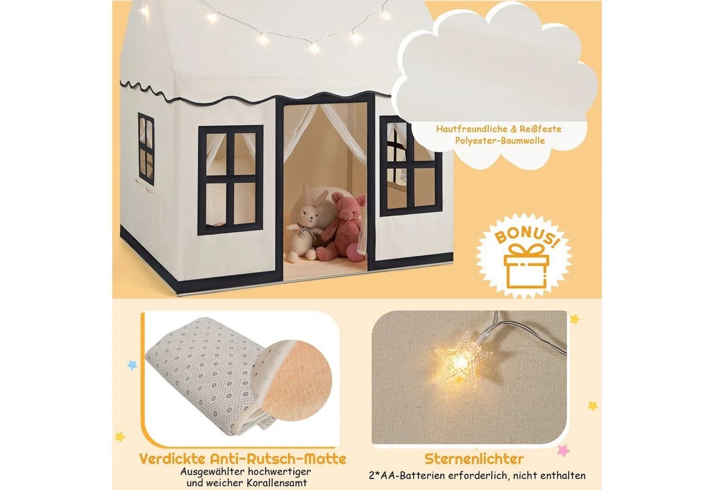 COSTWAY Spielzelt Indoor Kinderzelt Beige
