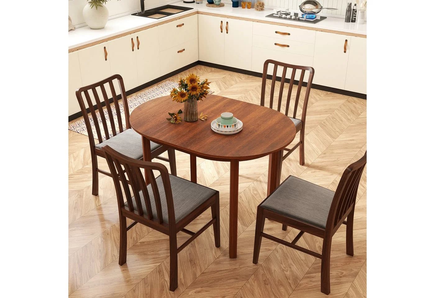 COSTWAY ovaler Esstisch Holz Walnuss 110x78x77cm