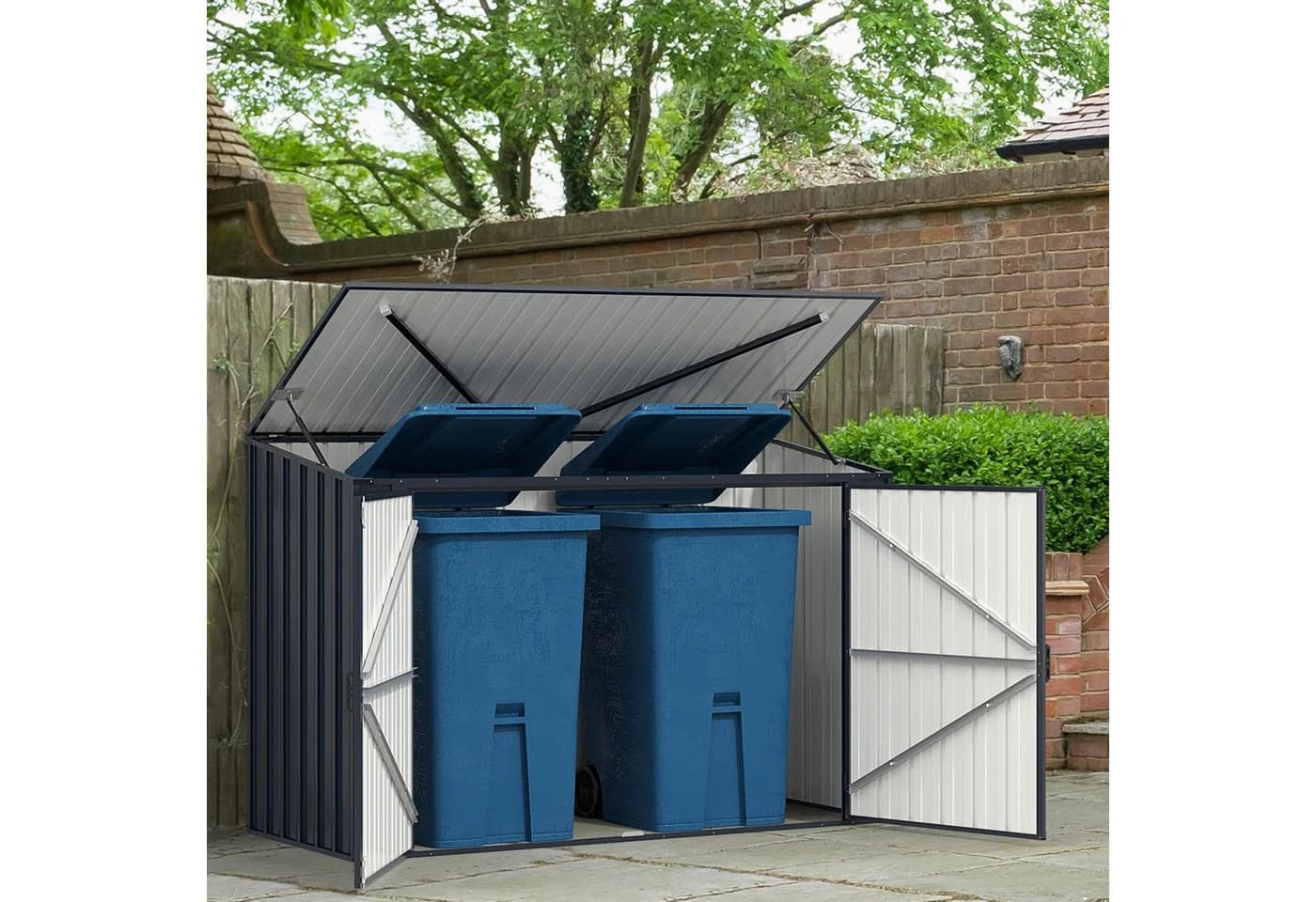 COSTWAY Mülltonnenbox Gerätehaus Grau 193x86x127 cm