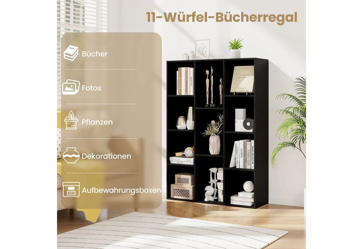 COSTWAY Bücherregal 11 Fächer Schwarz