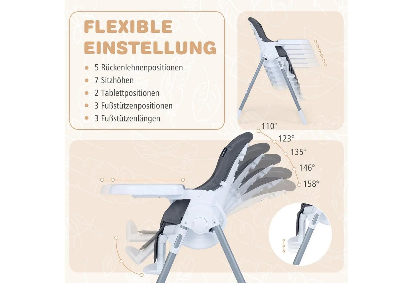 COSTWAY Kinderhochstuhl Klappbar Grau