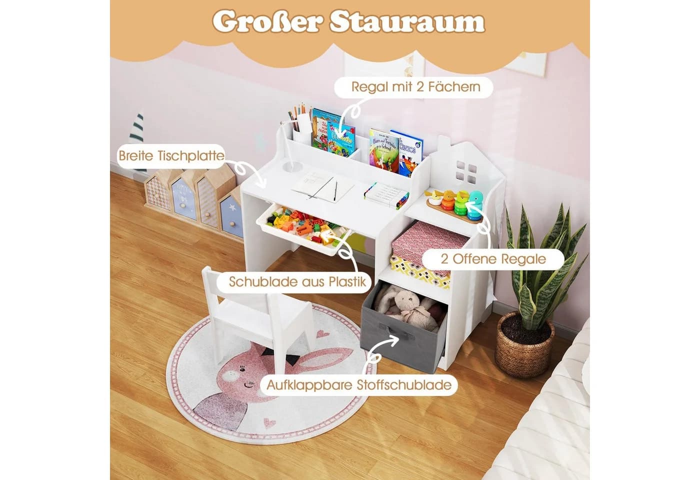 COSTWAY Kinderschreibtisch mit Stuhl, Schülertisch mit Stauraum, Schublade