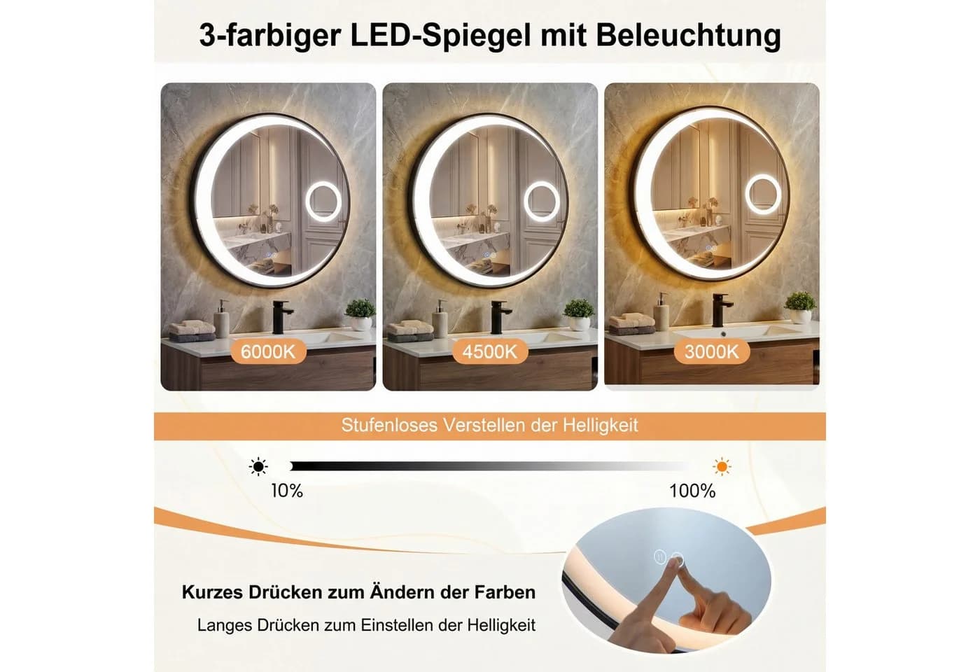 COSTWAY Badspiegel 61cm LED Vergrößerung