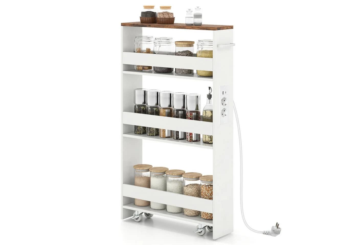 COSTWAY Küchenwagen mit Ladestation 13cm Breit Nischenwagen auf Rollen