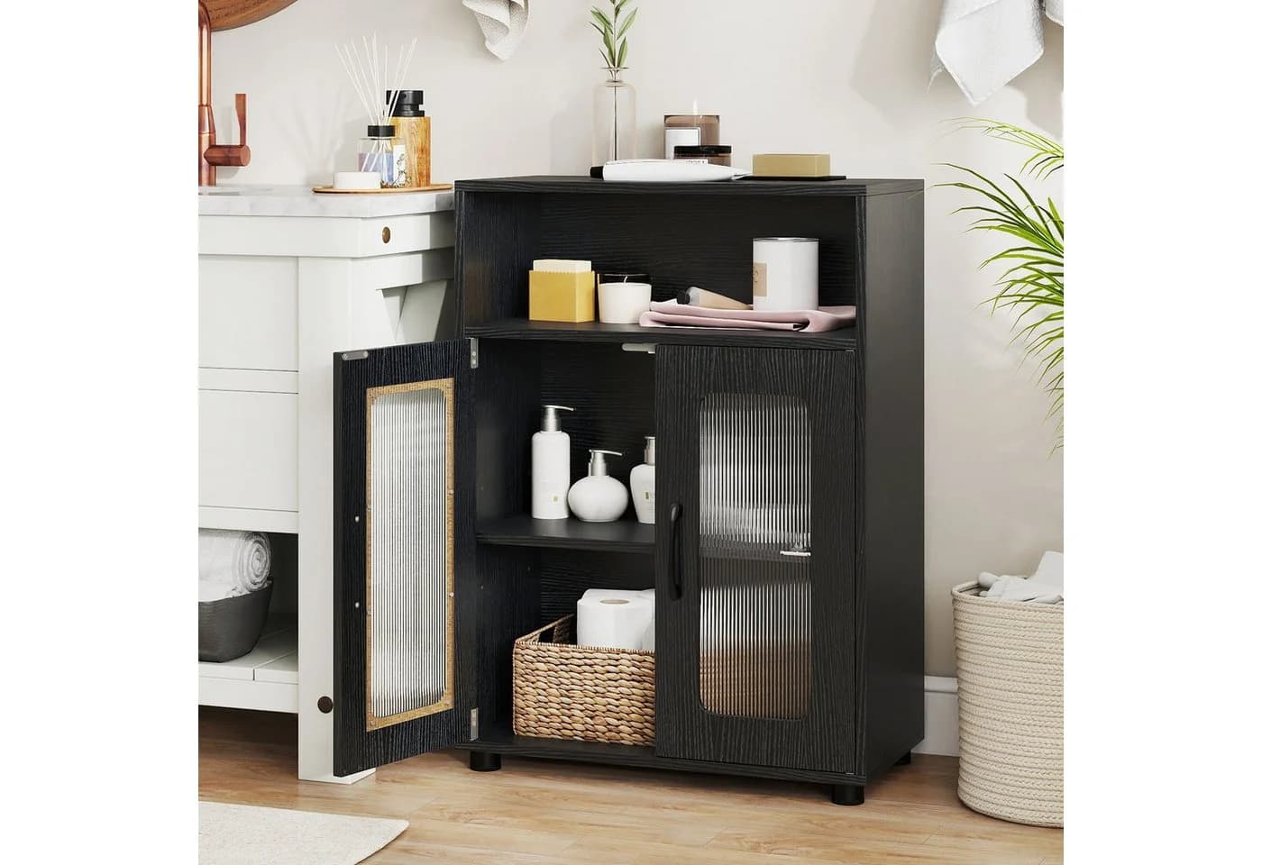 COSTWAY Badkommode mit Stauraum und verstellbarem Regal