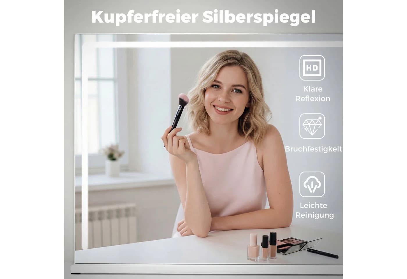 COSTWAY Schminkspiegel Hollywood LED Spiegel mit 3 Lichtfarben 80 x 60 cm