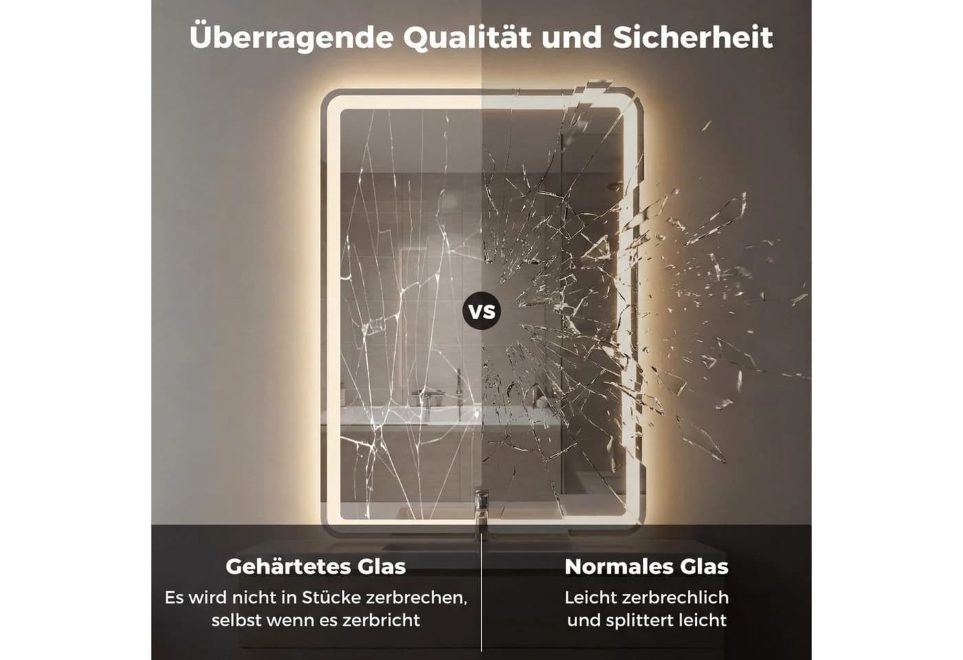 COSTWAY Badspiegel mit LED Beleuchtung & Touch, Anti-Beschlag, Silber