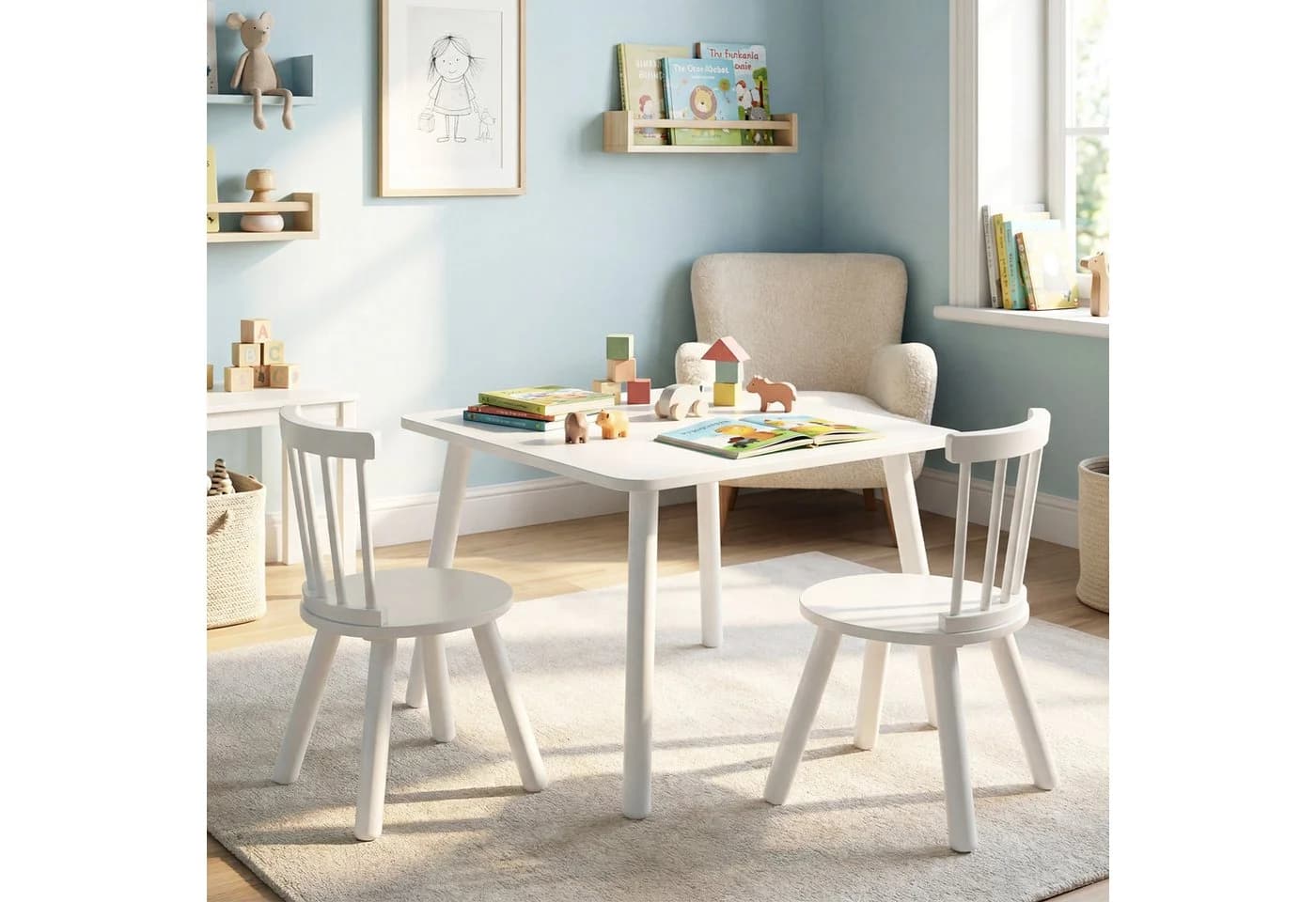 COSTWAY Kindersitzgruppe 3-tlg. Kindertisch und 2 Stühle Set Holz
