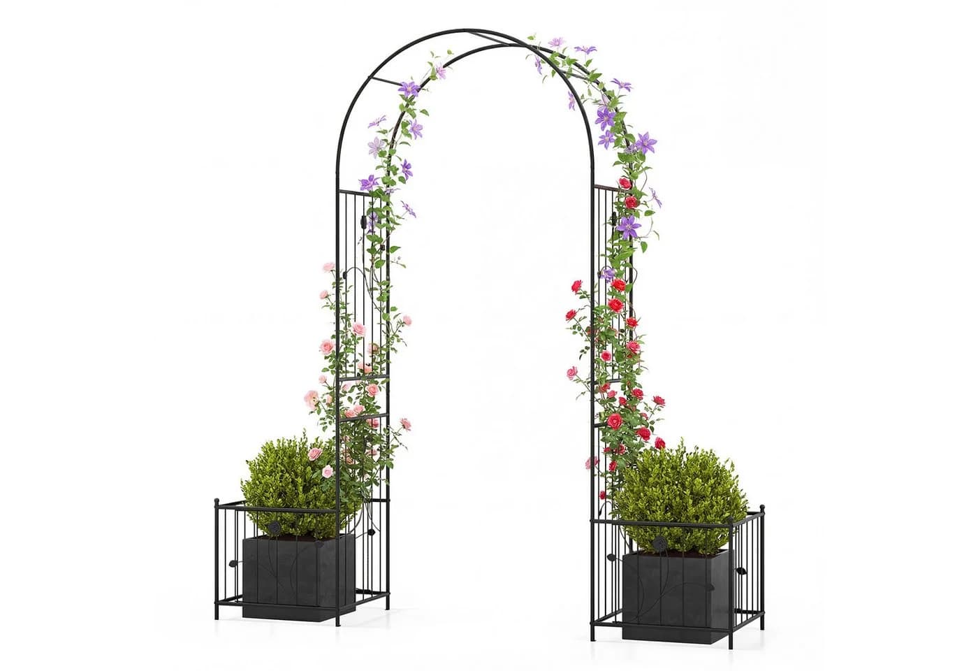 COSTWAY Rosenbogen Gartenbogen mit Blumenkästen Schwarz Metall
