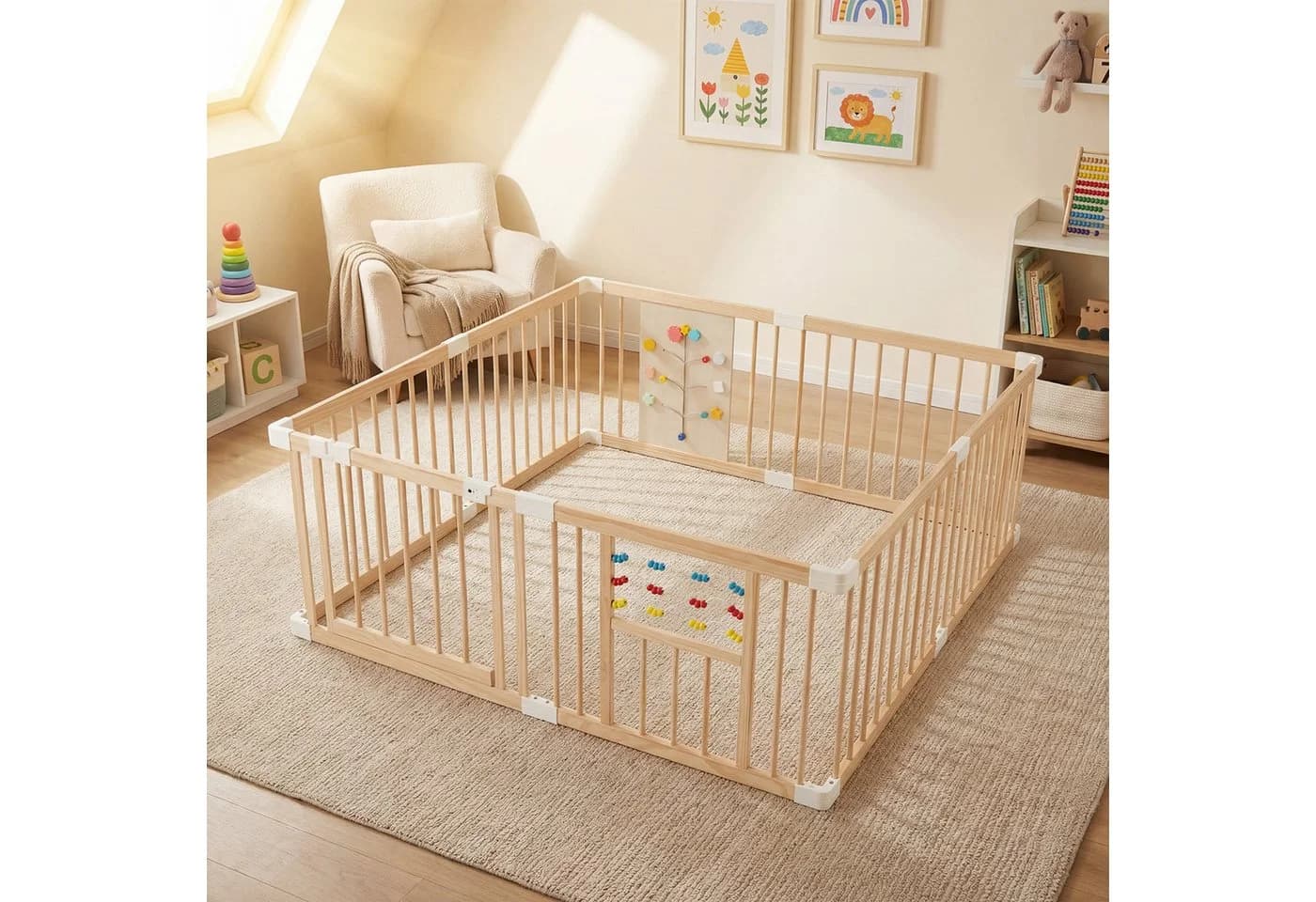 COSTWAY Laufgitter Baby Laufstall Krabbelgitter mit Tür faltbar