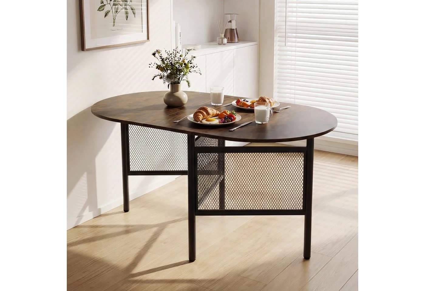 COSTWAY Esstisch Klappbar Braun Schwarz 3-in-1 System