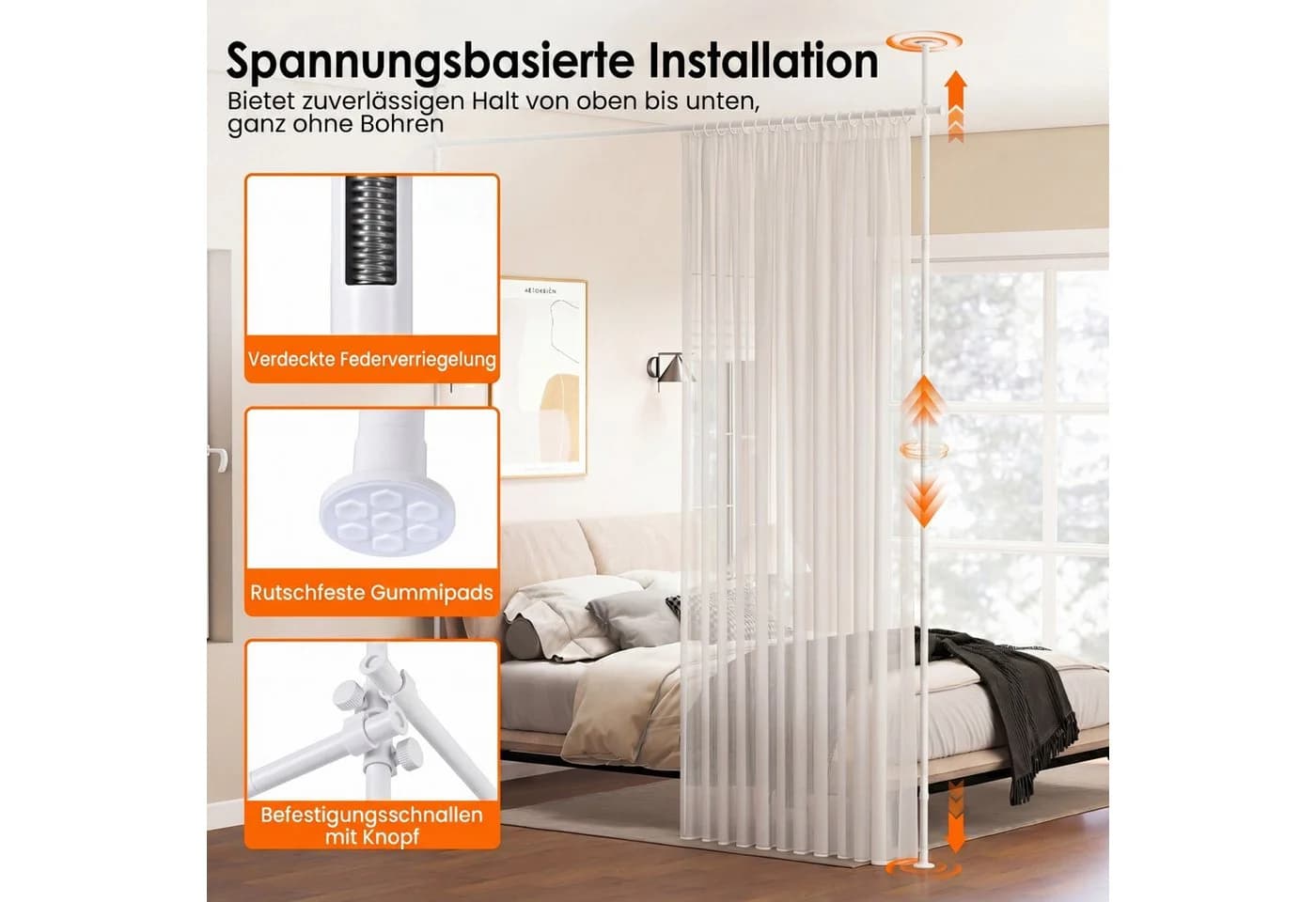 COSTWAY Raumteiler Gardinenstange flexibel verstellbar Schwarz/Weiß