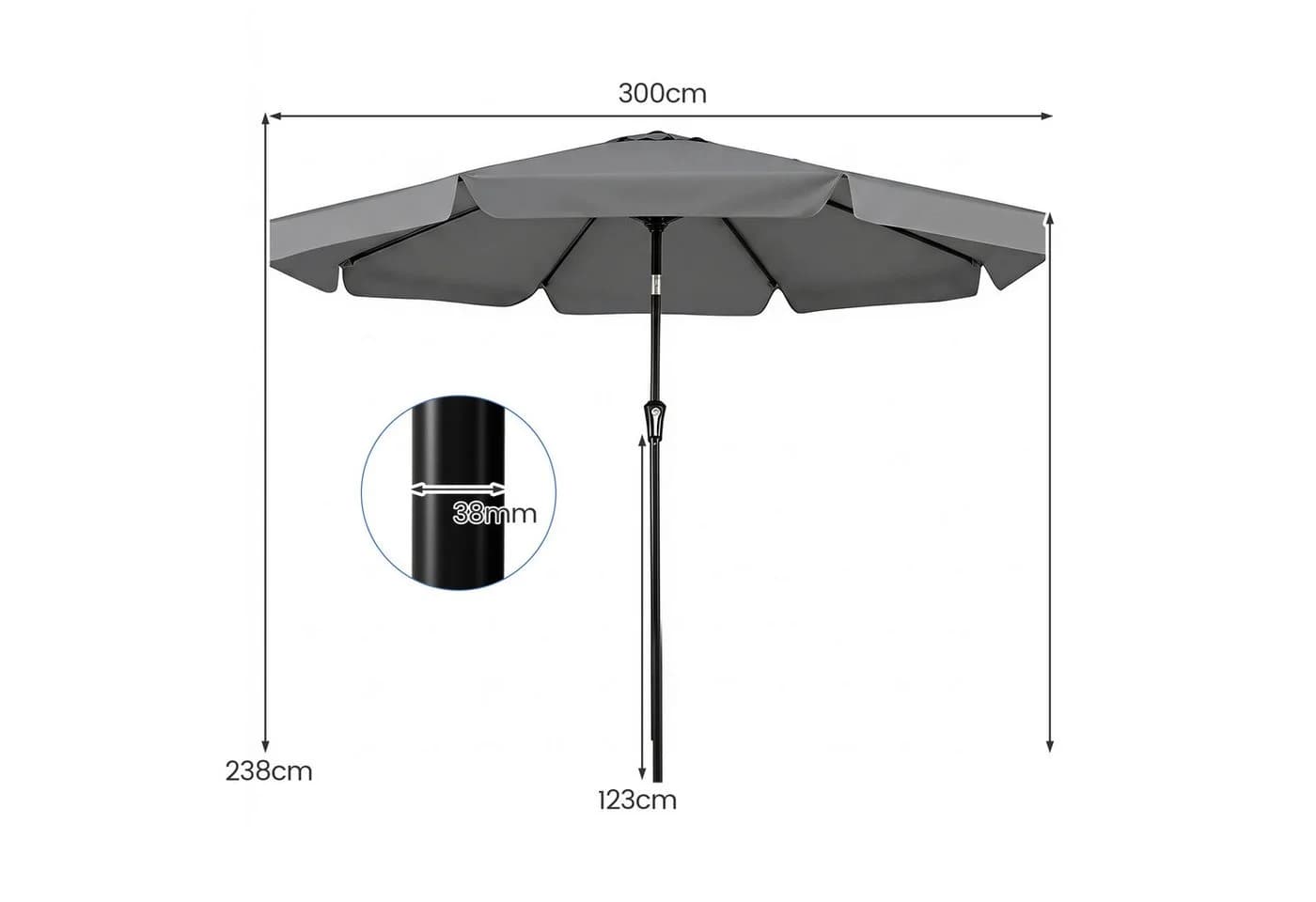 KOMFOTTEU Sonnenschirm neigbar mit Kurbel grau/beige