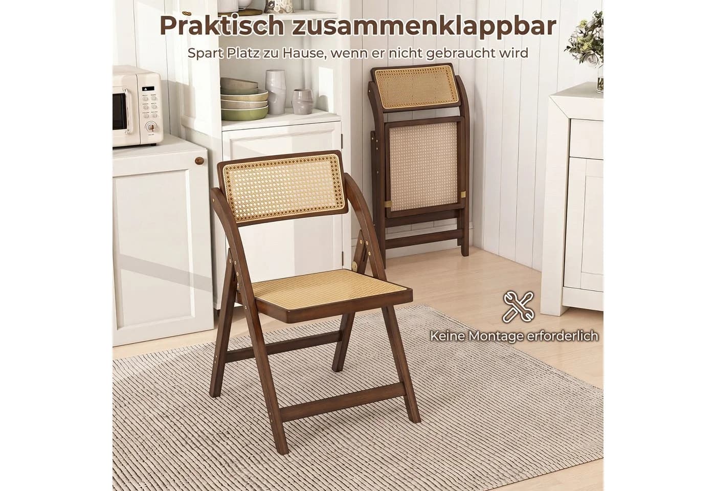 COSTWAY Klappstuhl 2er Set Esszimmerstühle Bambus Natur